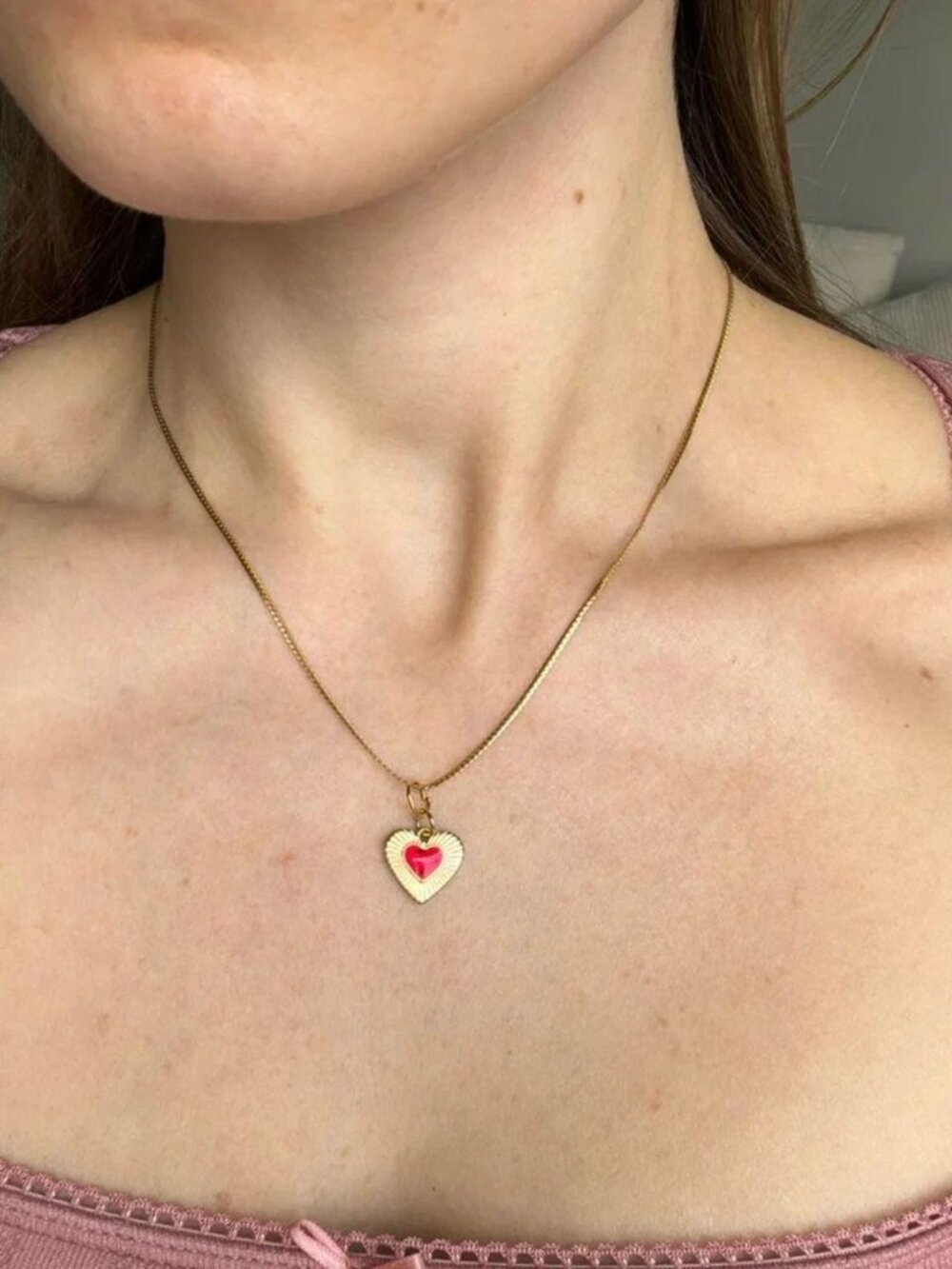 The Rosie Gold stainless steel tarnish free heart shaped pendant red heart